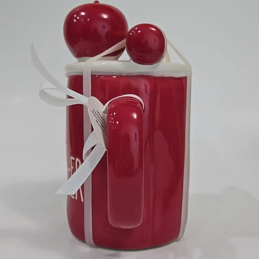 Rae Dunn #1 Teacher Gift Mug Apple Pencil‎ Lid Red Academia Coffee NWT